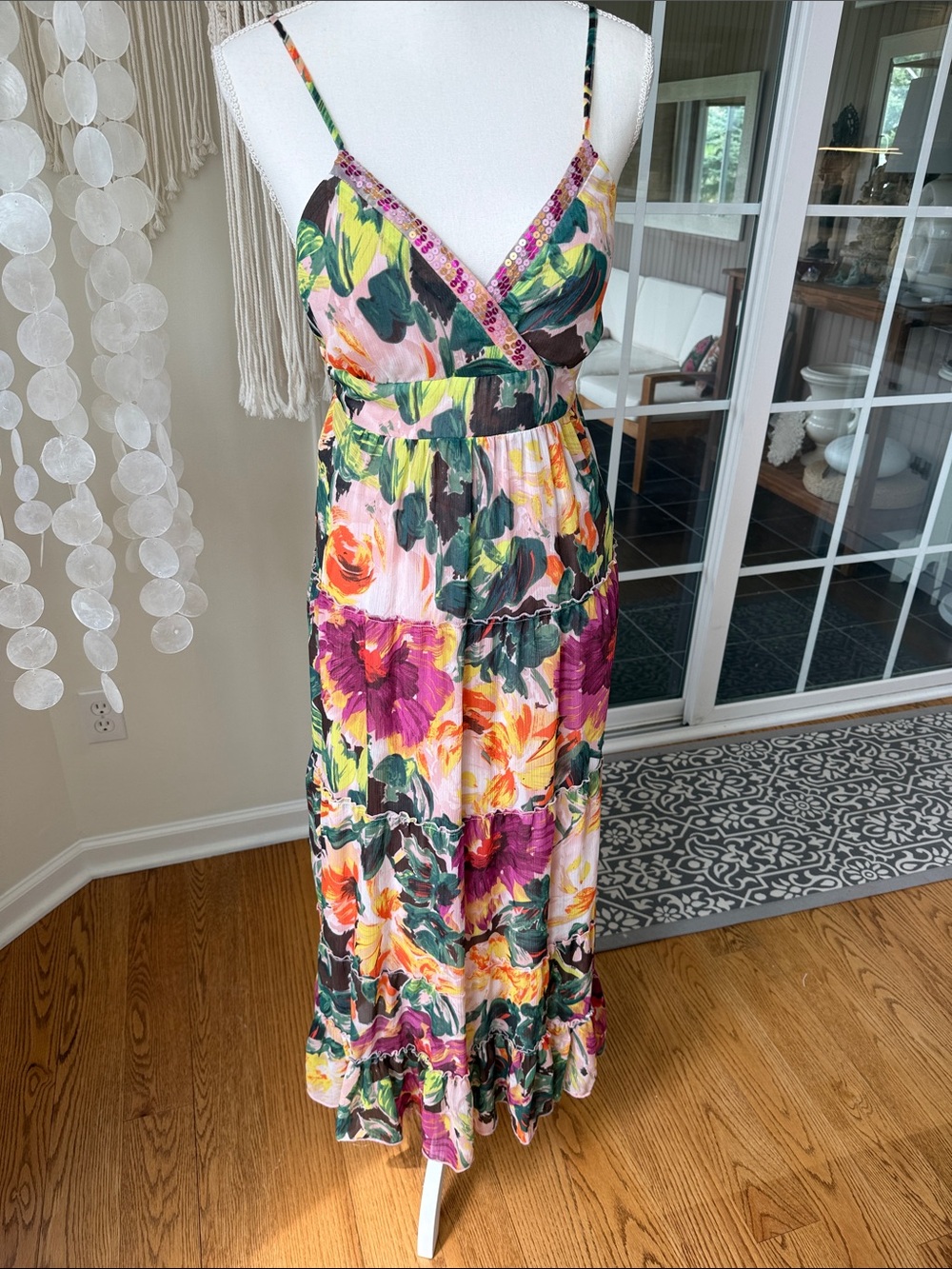 Candies Floral V-Neck Maxi Dress with Spaghetti Straps Garden Party large